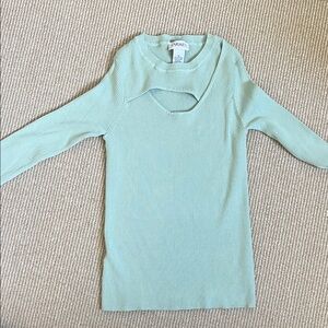 Carmen by Carmen Marc Valvo Mint Ribbed Cut-Out sweater
